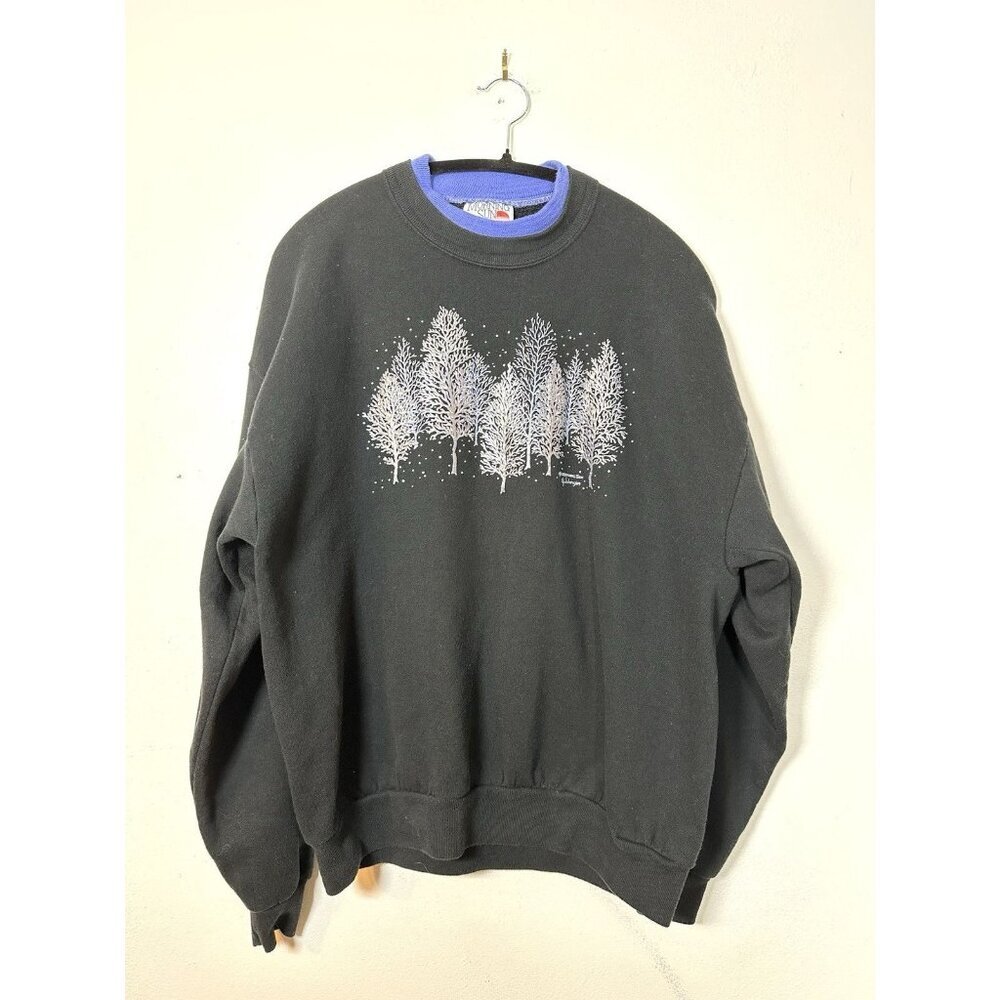 Vintage Morning Sun Christmas‎ Nature Crew Sweatshirt Size XL 90s Black Metallic